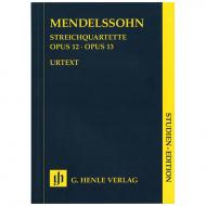 Mendelssohn Bartholdy, F.: Streichquartette Es-Dur Op. 12, a-Moll Op. 13 Urtext – Studienpartitur 